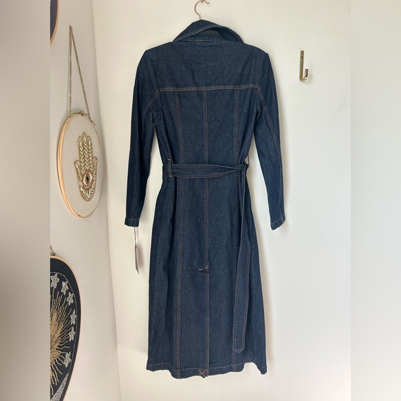 Avec Les Filles Dark Denim Trench Jacket with Gold Button Accents - Picture 10 of 10